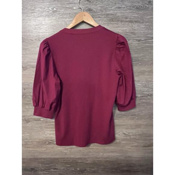 VERONICA BEARD Coralee Button-Front Puffed Sleeve Top Sz L Red - Picture 10 of 10